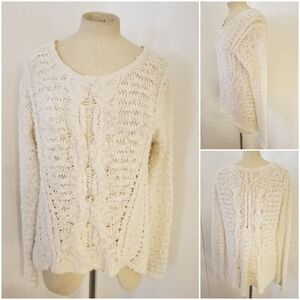 Moth Antropologie Thick Open Knit Sweater Sz M Ivory Oversized